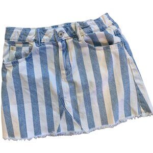 Zara Striped Denim Skirt Raw Hem 10